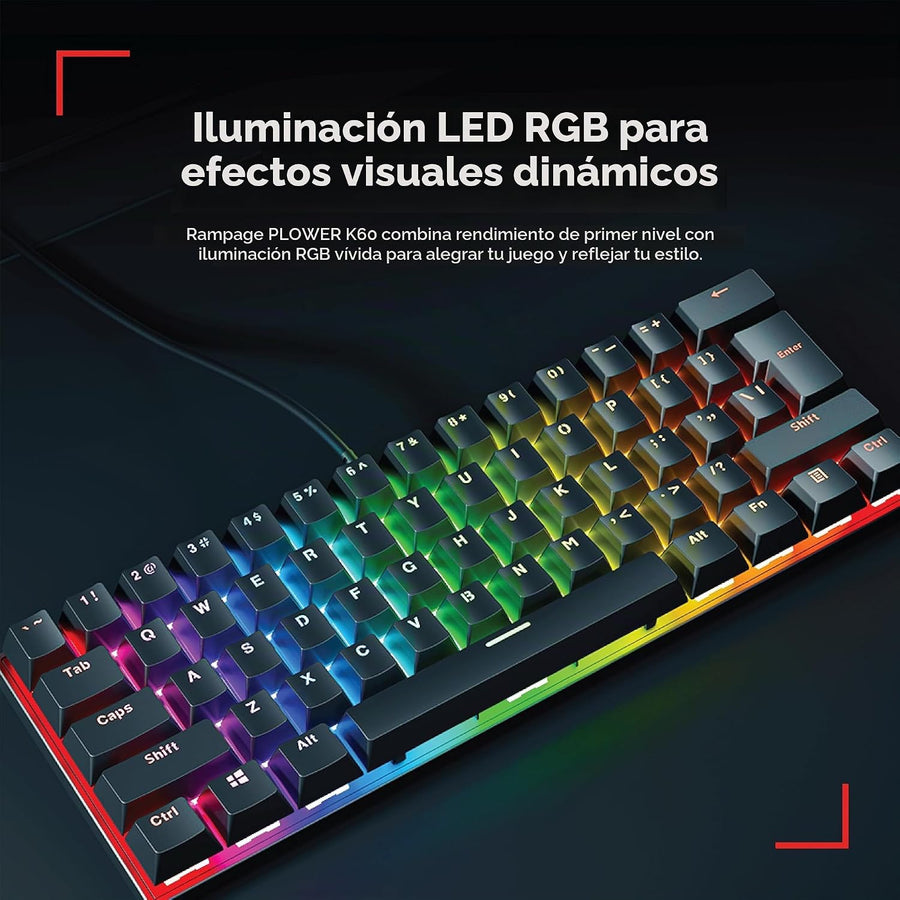 Rampage Plower K60 Teclado mecánico para juegos \u2013 62 teclas, r...