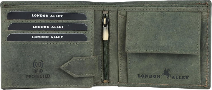 LONDON ALLEY ELK Cartera de cuero verde vintage para hombre