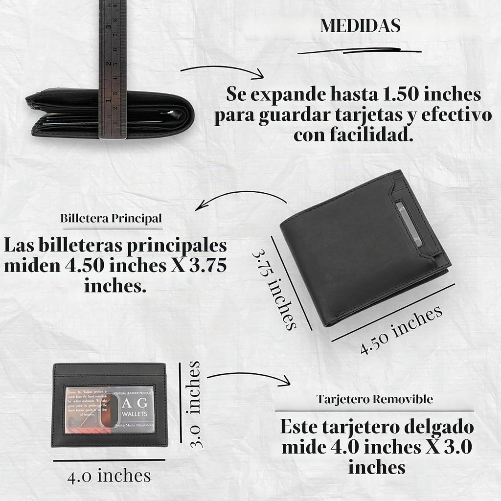 Billetera para hombre con soporte extraíble para identificación, bloqueo