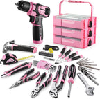 WORKPRO Taladro eléctrico de 8 V, juego de herramientas rosa para mujeres, taladro inalámbrico