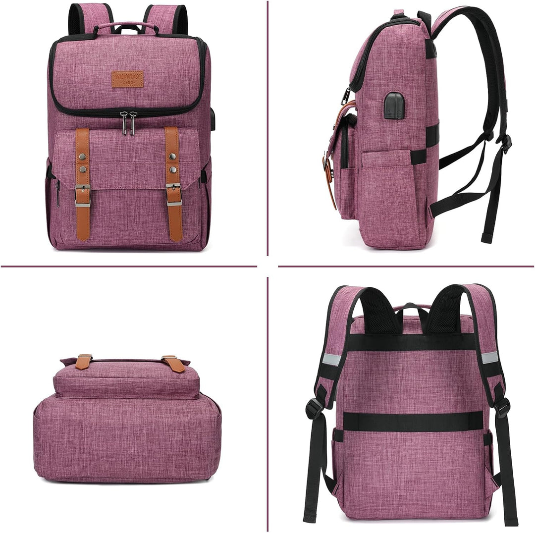 YALUNDISI Mochila Vintage de Viaje para Laptop con Puerto de Carga...