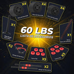 HulkFit Juego de mancuernas ajustables, juego de pesas libres de 40/60 libras con conector, juego de mancuernas 5 en 1 utilizado como barra, pesas rusas, soporte de levantamiento de pesas, placas de