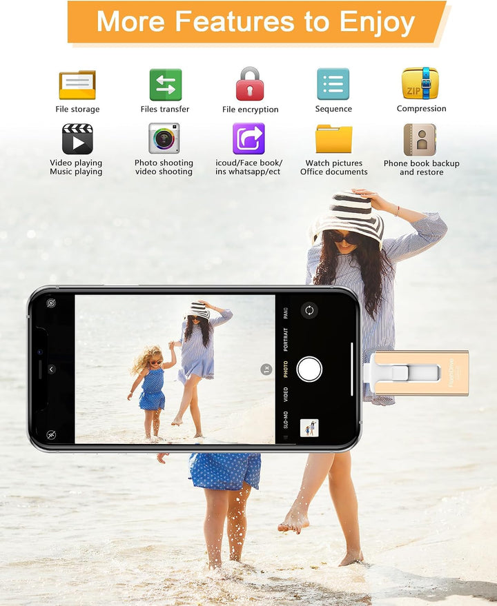 GNASEET Unidad flash USB de 256 GB para teléfono y Pad, Photo Stick...