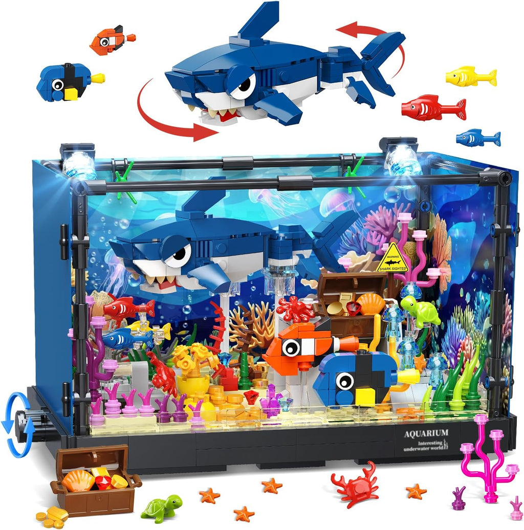 HOGOKIDS Juguete Acuario de Tiburones para Armar con Animales Móviles y Luz para Niños