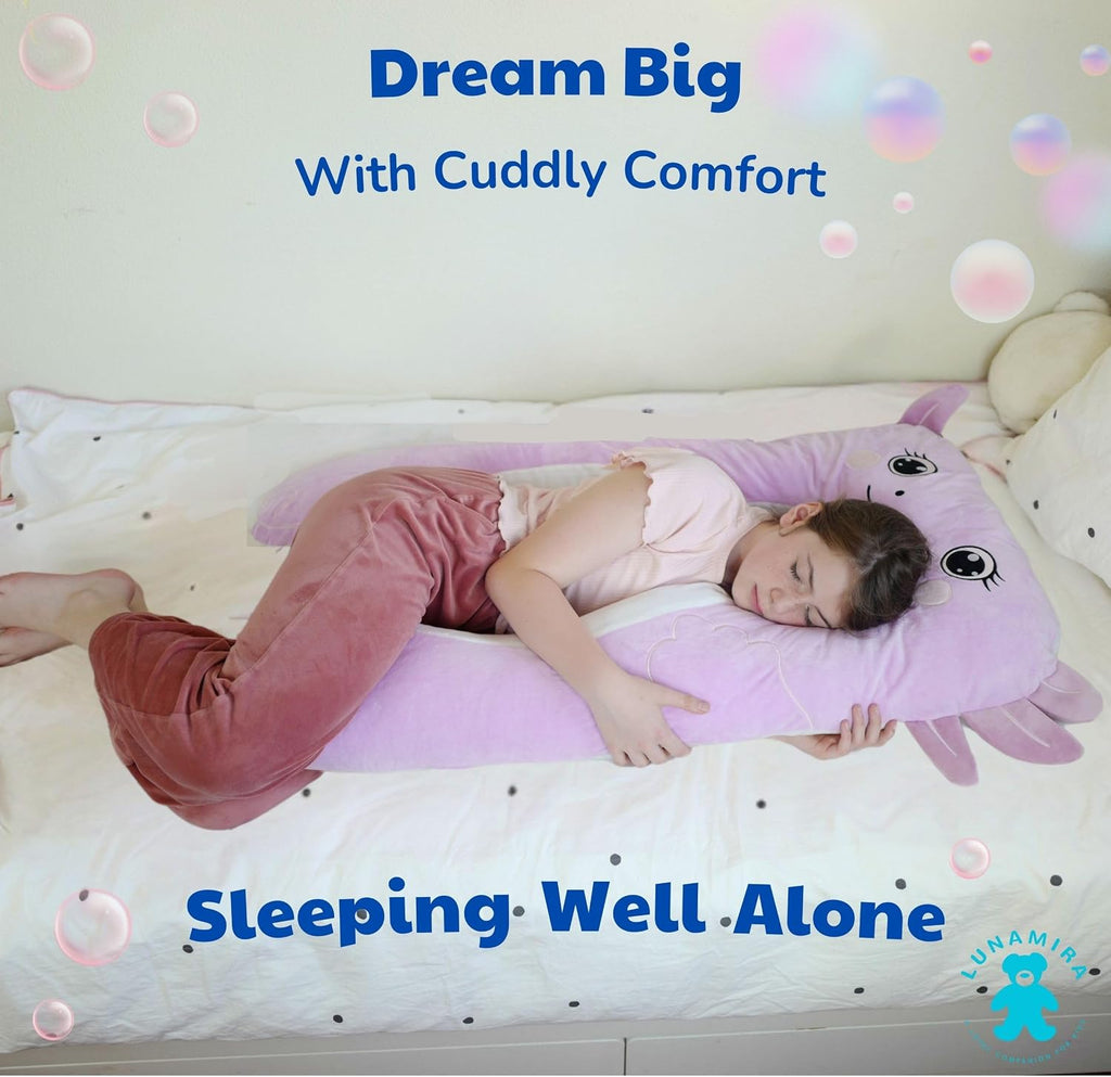 Axolotl - Almohada corporal para niños, 47 pulgadas, almohada de felpa suave de felpa larga en forma de U para niños, dormir, leer, TDAH y necesidades especiales, comodidad, ansiedad, funda lavable, acurrucarse divertido para niños y niñas