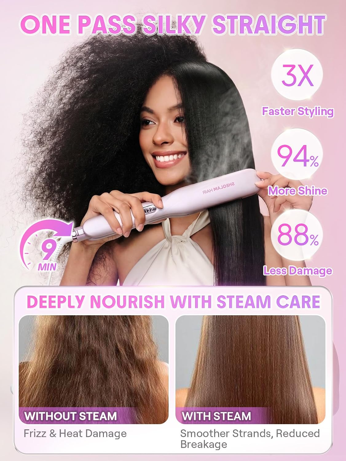 SHEGLAM Plancha de vapor Plancha de pelo Plancha Plancha de Cerámica