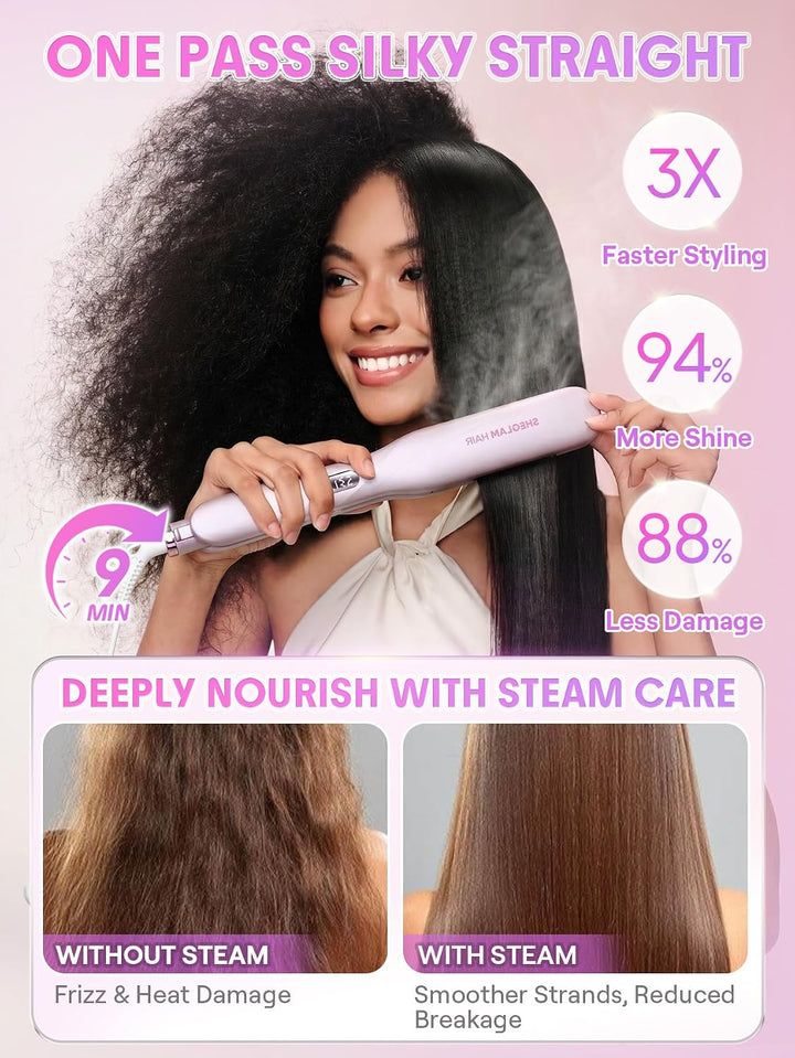 SHEGLAM Steam Flat Iron Hair Straightener 1.5" Ceramic Flat Iron wi...