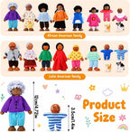 Juego familiar de casa de muñecas de madera de 20 piezas, 16 mini figuras
