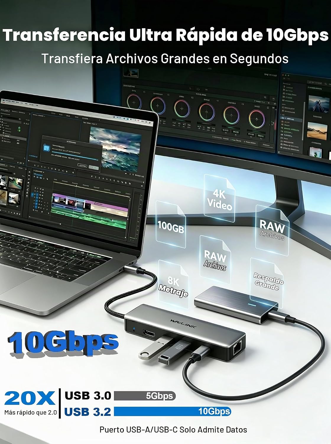 Hub USB-C 2.5G Ethernet, WAVLINK Hub USB-C 10Gbps con puerto RJ45 de 2.5 Gb