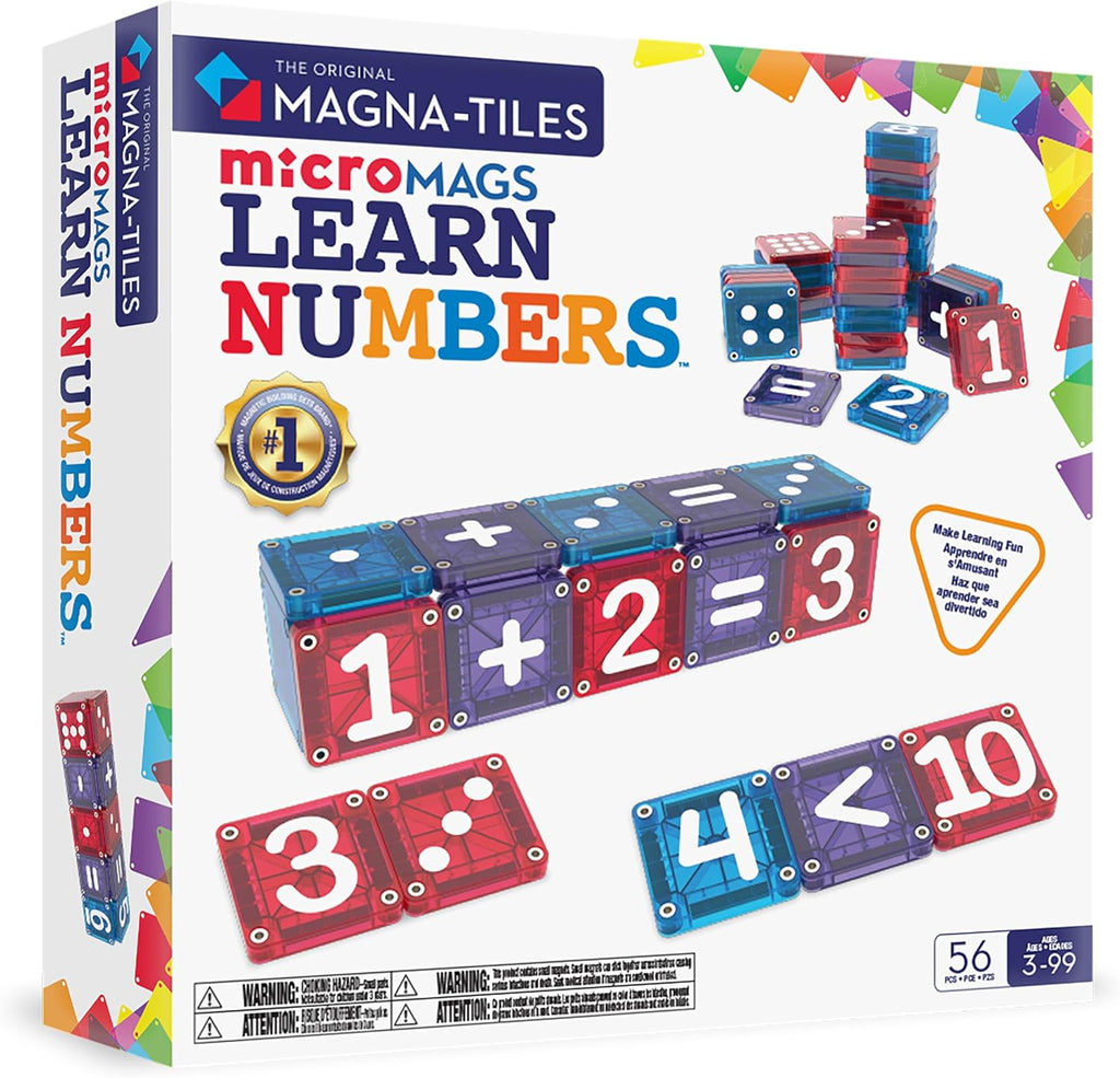 MAGNA-TILES MicroMAGS Learn Numbers - Juego de construcción magnética de 56 piezas, la marca original de construcción magnética