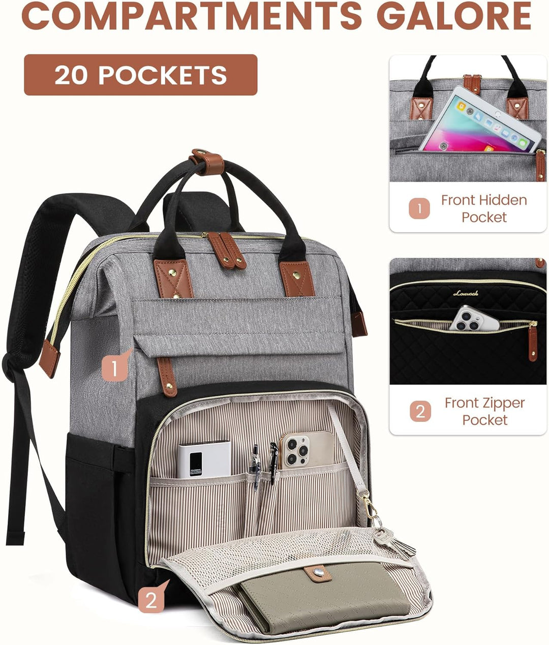 LOVEVOOK - Mochila para laptop de mujer, 15.6" impermeable, bol...
