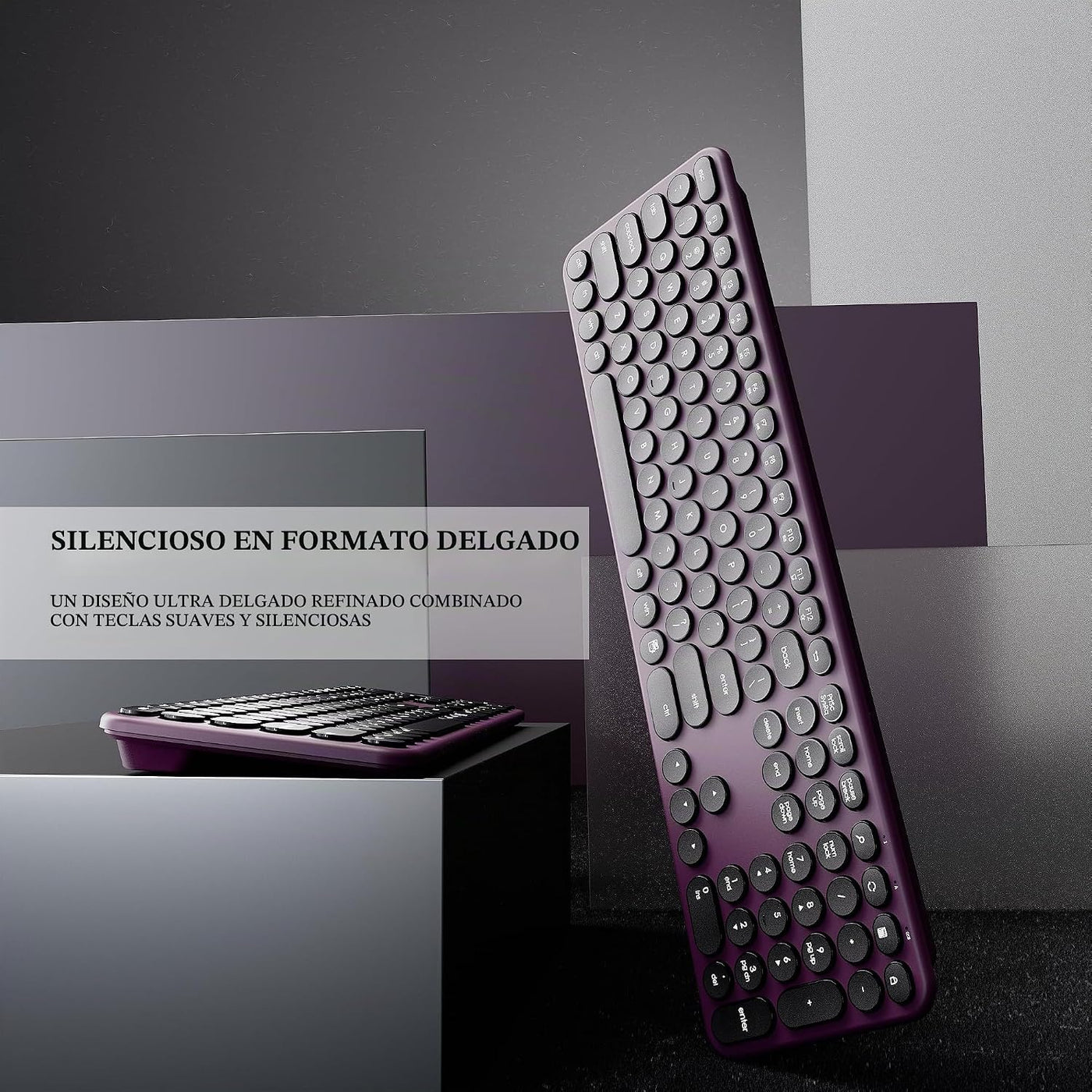 UBOTIE Combo de teclado y mouse inalámbricos, 110 teclas redondas r...