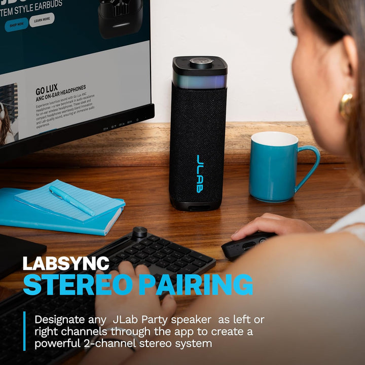 JLab JBuds Party - Altavoz Bluetooth Portátil, 2 Controladores de R...