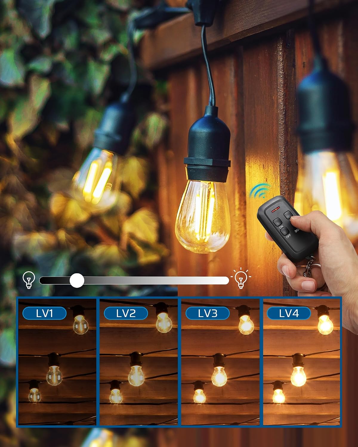DEWENWILS - Regulador de intensidad para exteriores, para cadena de luces, 2 controles remotos, enchufe regulable