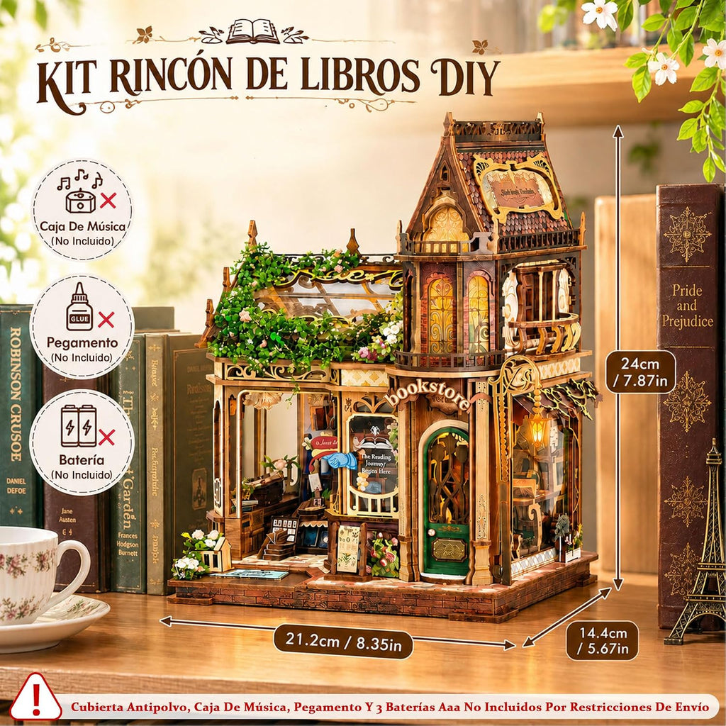 CRIOLPO Kit de rincón de libros en miniatura para adultos con luces LED