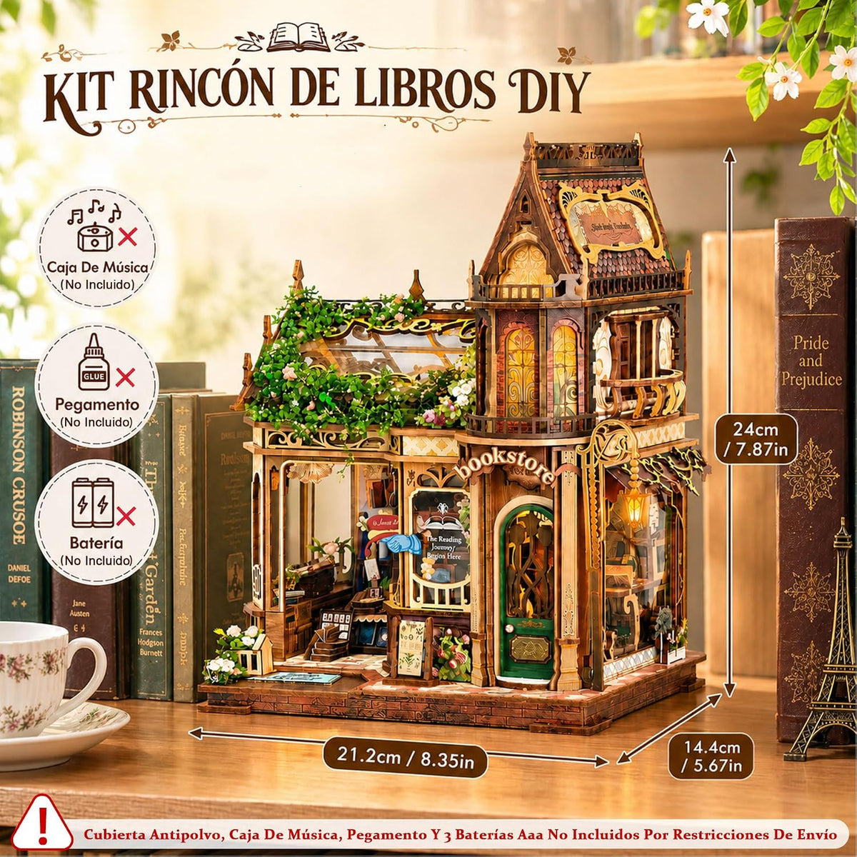 CRIOLPO Kit de rincón de libros en miniatura para adultos con luces LED