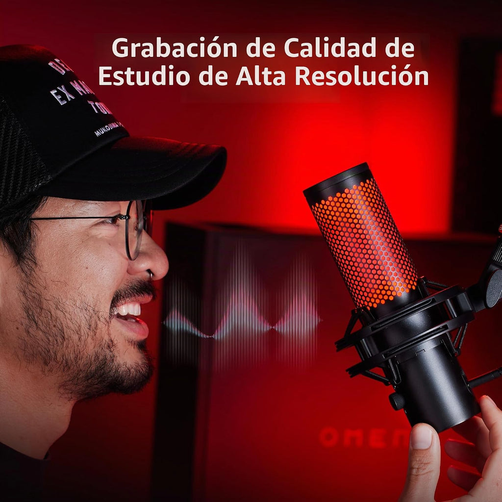 HyperX QuadCast 2 - Micrófono USB para juegos, transmisión y podcasting, con controles integrados, iluminación LED, soporte de choque extraíble, PC, Mac, PS5, PS4, USB-C, color negro