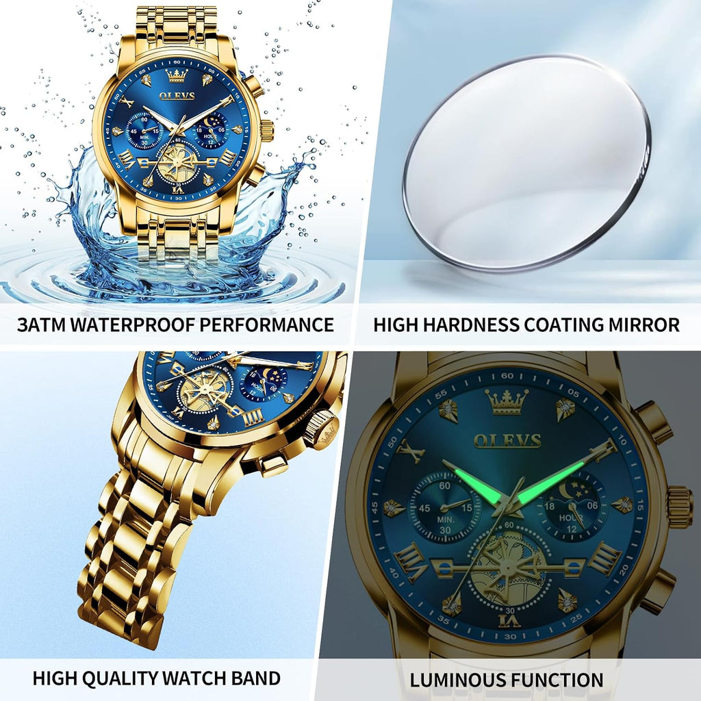 OLEVS Relojes para Hombre Lujo Acero Inoxidable Cara Grande Cronógrafo Vestir