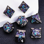 Juego de dados DND de dragones 3D con caja de regalo, dados D y D de metal para uso con juegos de rol D&D, juego de dados poliédricos de mazmorras D20 D12 D10 D8 D6 D4 (morado verde)