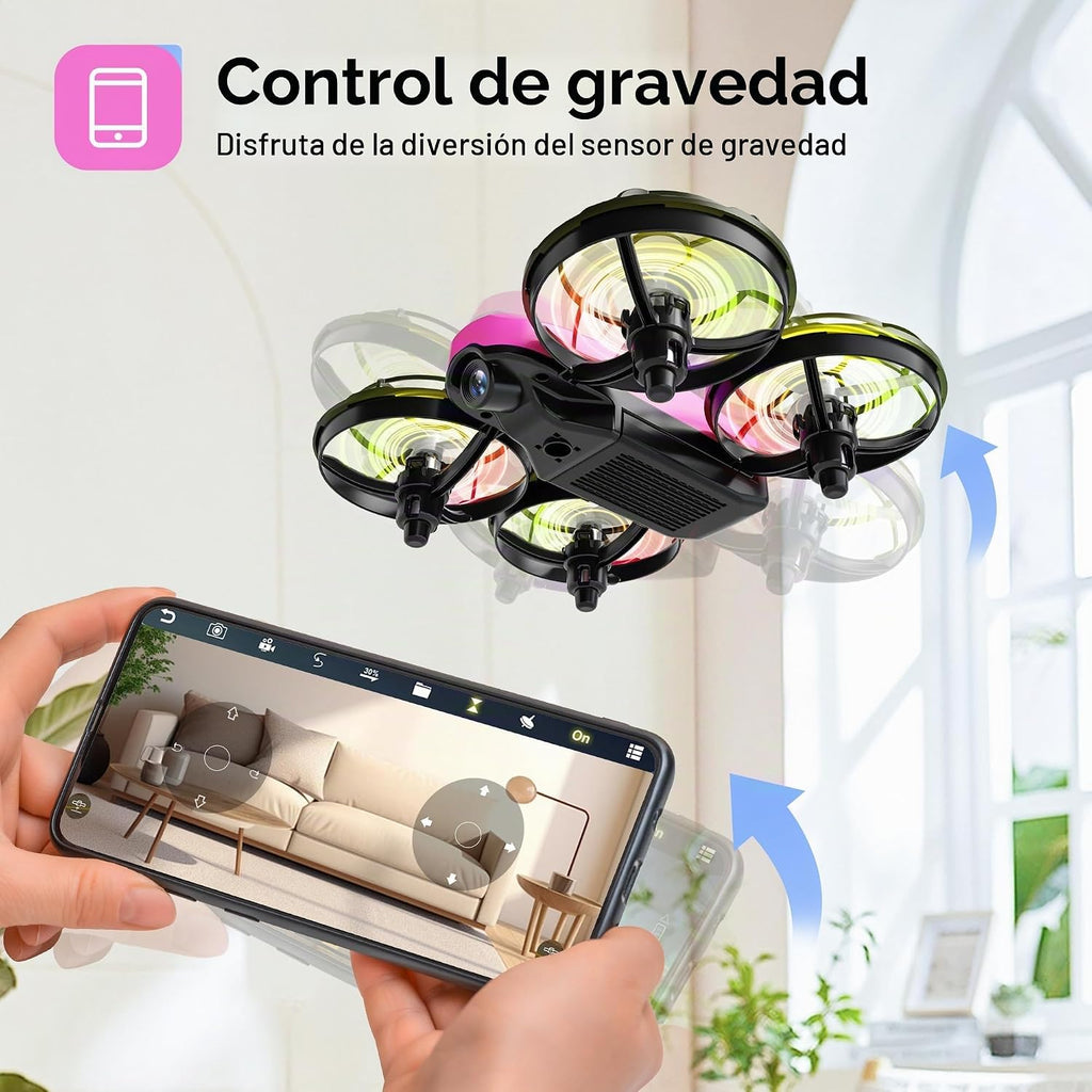 Swifsen Dron para niños con cámara y posicionamiento de flujo óptico, mini cuadricóptero RC con protección completa, 2 baterías modulares, luces LED coloridas, regalo fácil de volar para niños y principiantes (versión mejorada).