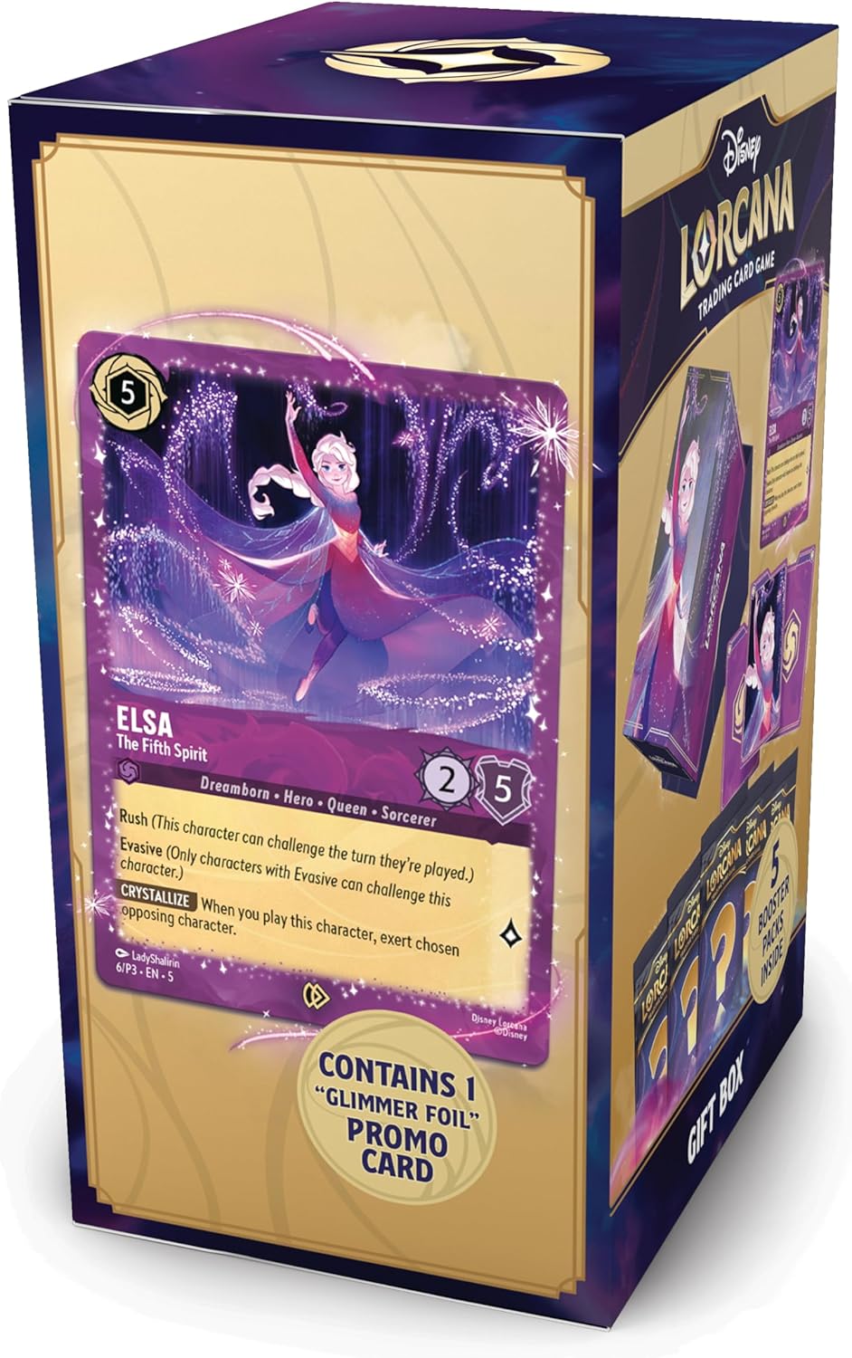 Ravensburger Disney Lorcana TCG: Caja de regalo Elsa – 5 paquetes de refuerzo, tarjeta promocional de The Fifth Spirit y caja de almacenamiento para 252 tarjetas | Juego de cartas coleccionables y coleccionables de Disney | A partir de 8 años