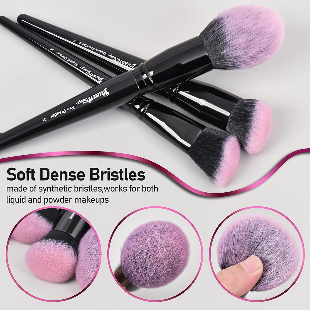 Bueart Design Juego de 18 brochas de maquillaje Pro Deluxe, color r...