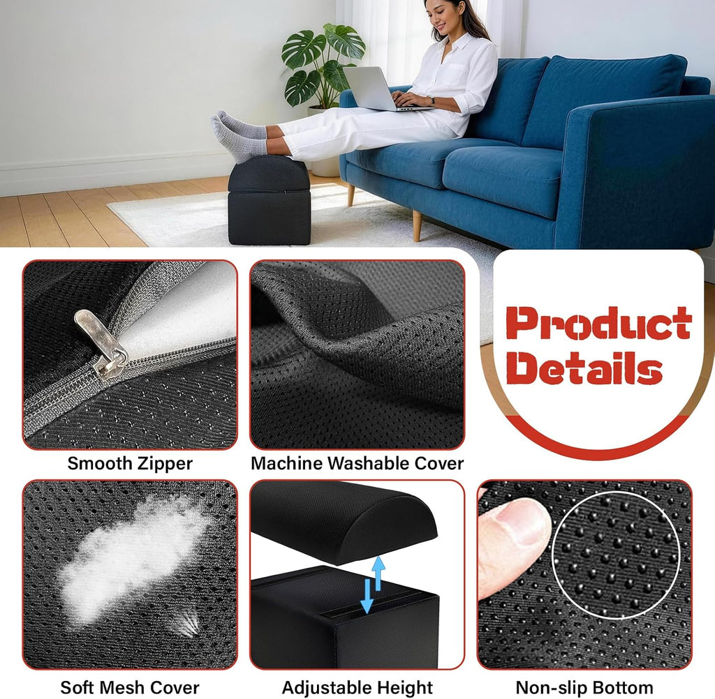 Lámpara Reposapiés ajustable para debajo del escritorio en el trabajo, reposapiés ergonómico con 3 pies de altura ajustable para debajo del escritorio, reposapiés de oficina con funda de malla extraíble