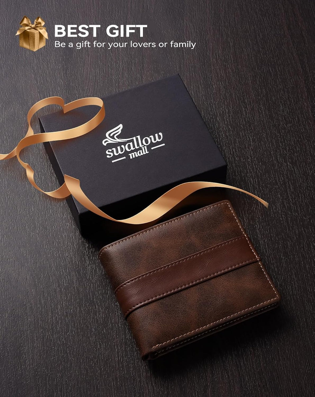 Swallowmall Cartera RFID de cuero genuino para hombre, billetera pl...
