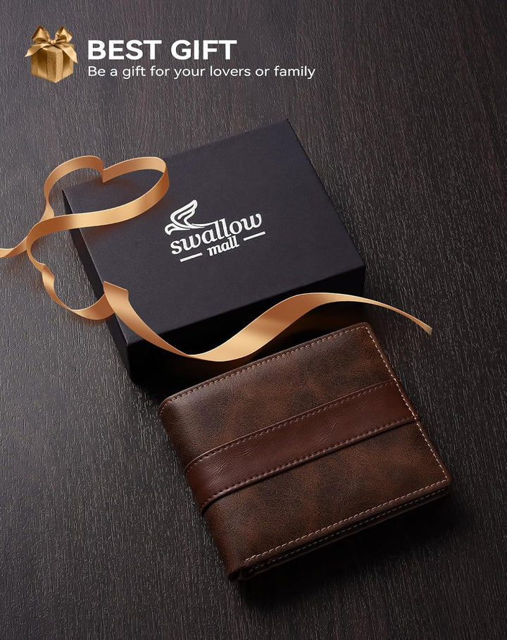 Swallowmall Cartera RFID de cuero genuino para hombre, billetera pl...