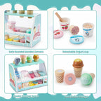 Juego de mesa de madera para contador de helados para niñas pequeñas, Play Store, juguete de simulación, accesorios de cocina con dinero y moneda falsos, regalos de cumpleaños de Navidad para niños de más de 3 años (verde)