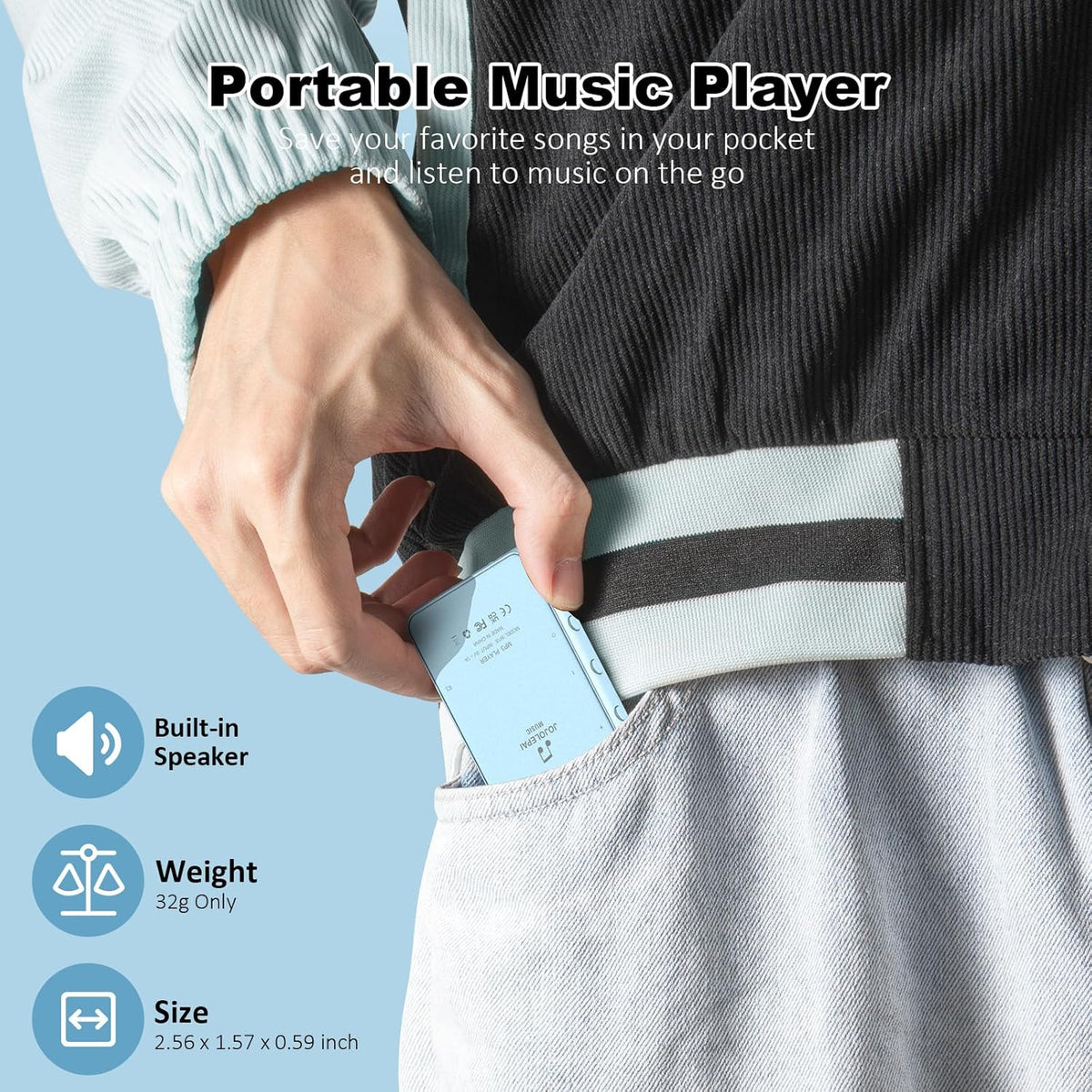 Reproductor MP3 azul claro con Bluetooth 5.3, pantalla táctil de 32...