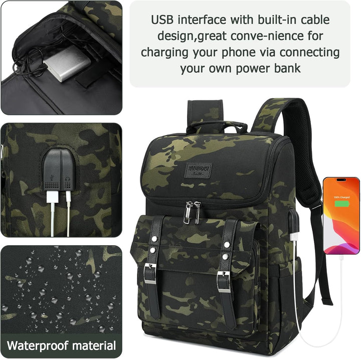 YALUNDISI Mochila vintage de viaje para laptop con puerto de carga...