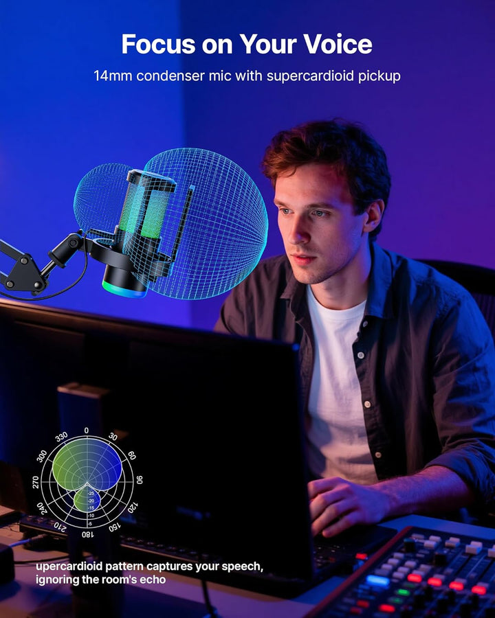 BOYA Micrófono USB para juegos con brazo de brazo, 192 kHz\/24 bits...