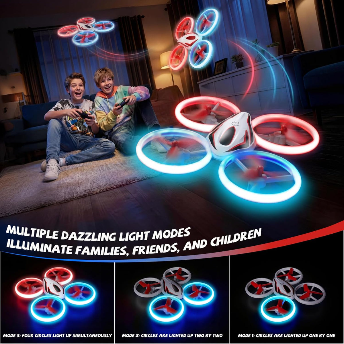Veeniix RC Drone para niños Anti-colisión Quadcopter LED Luz Rojo