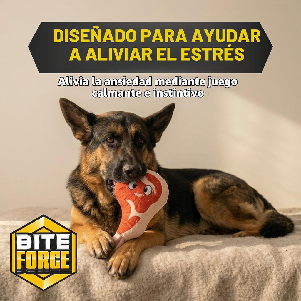 Bite Force - Juguete para perros duradero y fuerte Ribby con chirriador, costuras reforzadas con Kevlar para masticadores agresivos - Rojo.