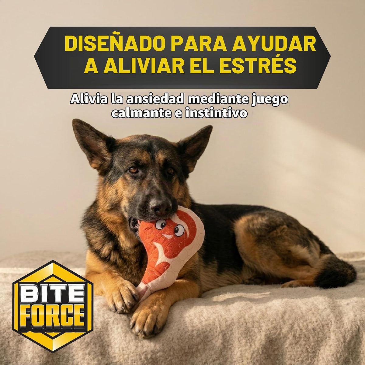 Bite Force - Juguete para perros duradero y fuerte Ribby con chirriador, costuras reforzadas con Kevlar para masticadores agresivos - Rojo.