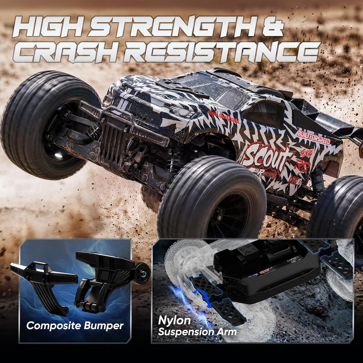 Coche RC sin escobillas 1/10 para adultos, 4WD, máximo 50+ mph