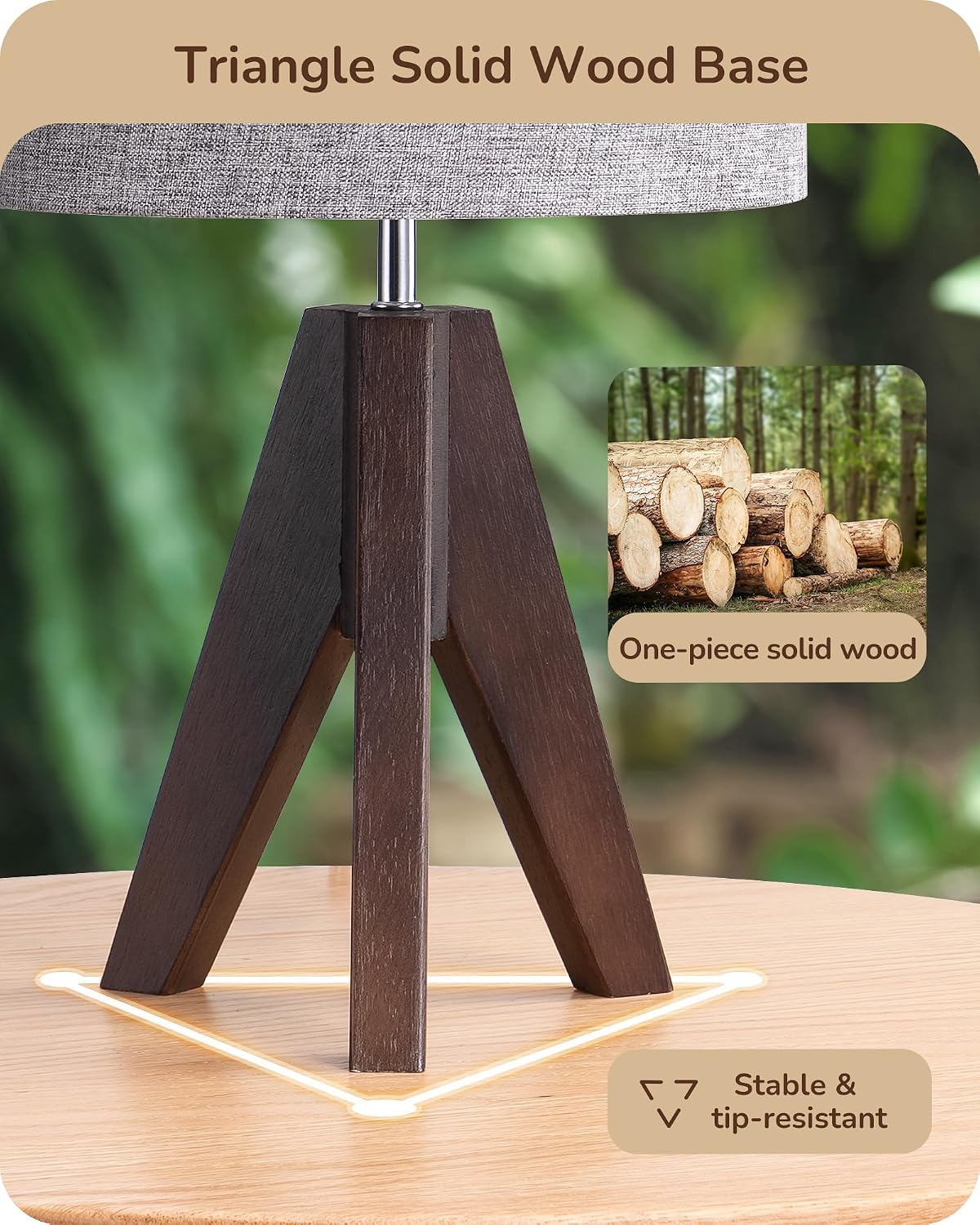 Lámpara EDISHINE Lámpara de mesa pequeña estilo Boho, lámpara de mesa de madera color nogal con trípode, lámpara de mesita de noche estilo granja para cuarto de bebé, dormitorio, oficina, habitación infantil
