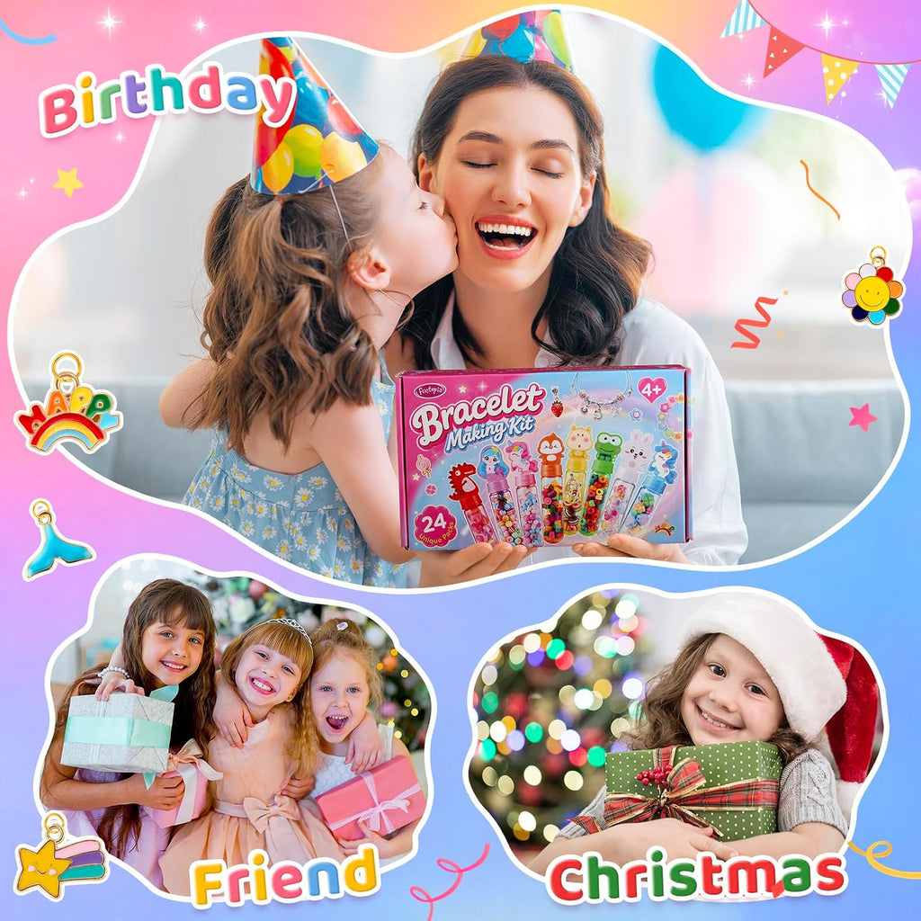 Funtopia Paquete de 24 kits de fabricación de pulseras para niñas de 4-6-8