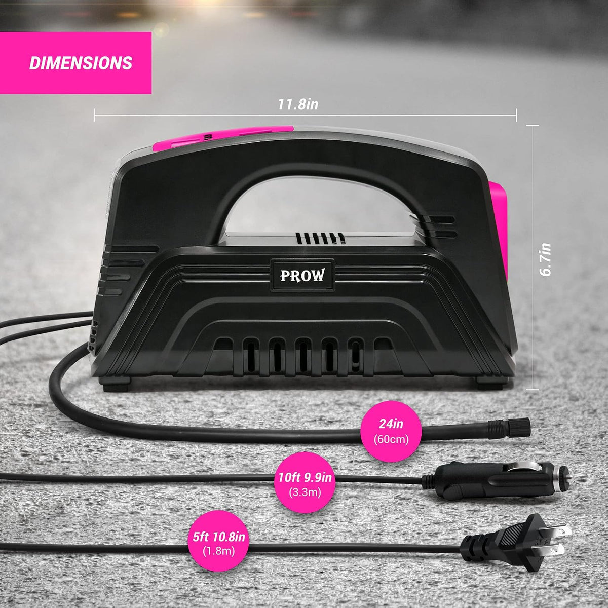 PROW - Compresor de aire eléctrico CA\/CC, inflador portátil de neu...