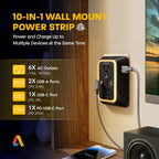Extensor de toma de pared de enchufe múltiple negro - 6 salidas 4 puertos
