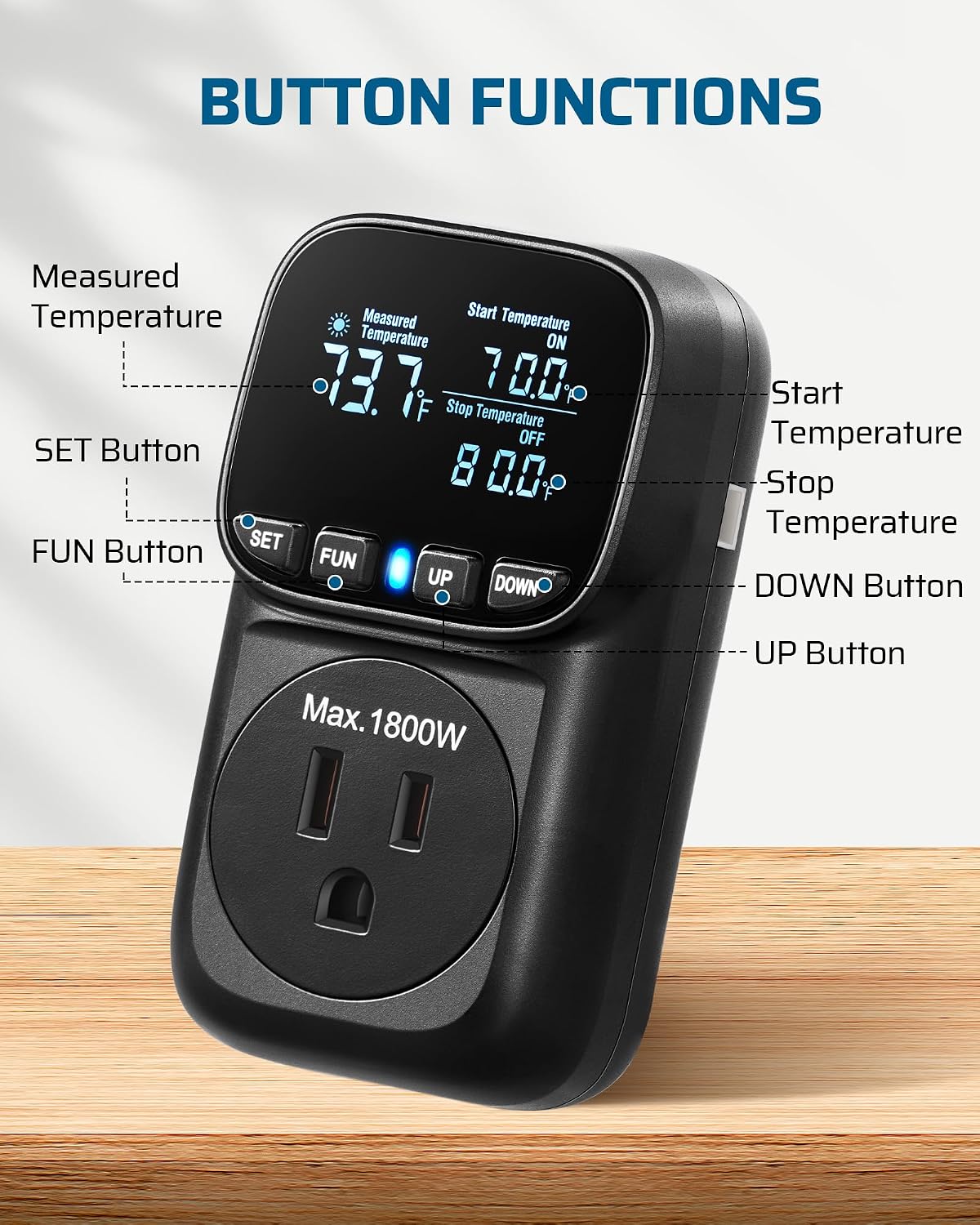 DEWENWILS Enchufe del termostato de salida del controlador de temperatura