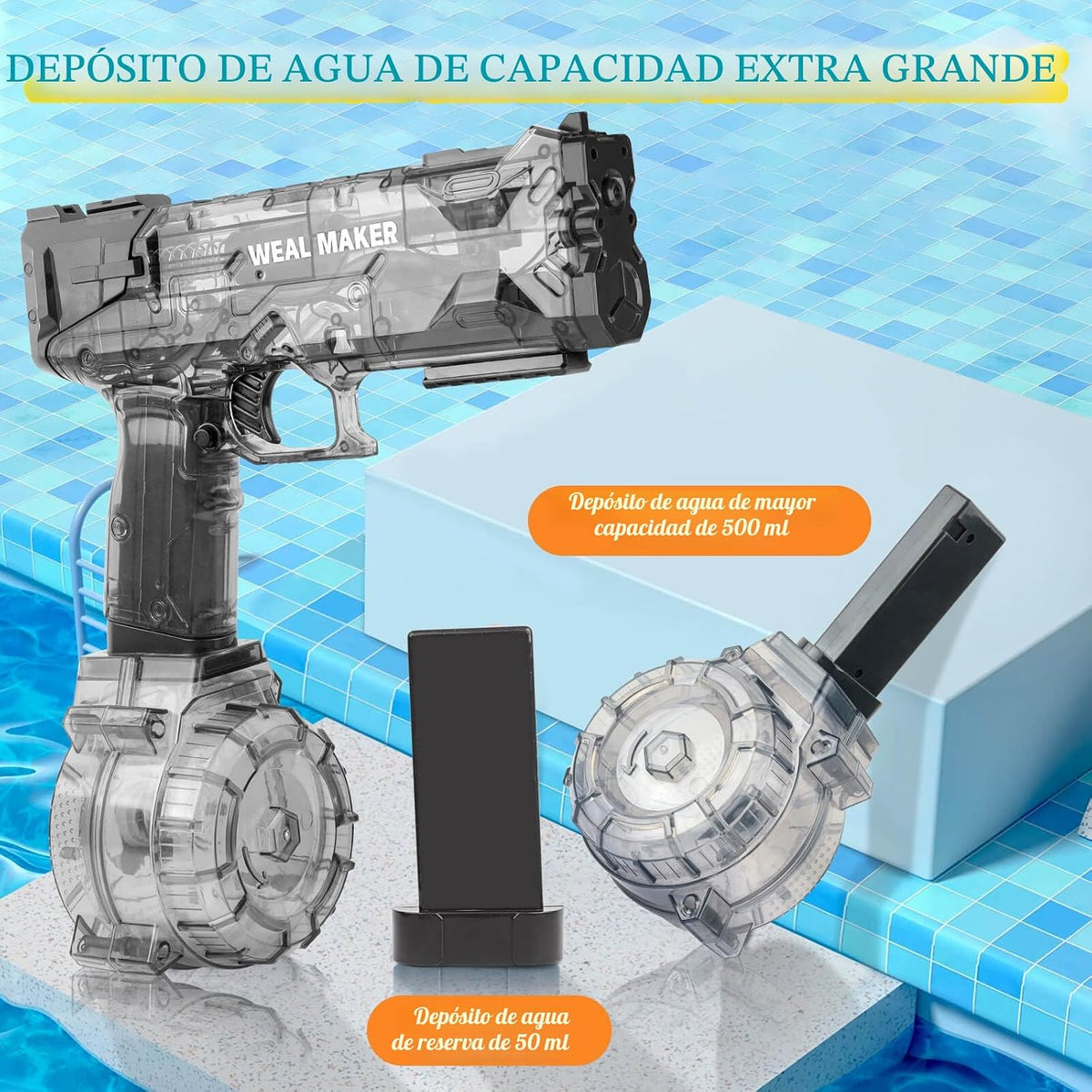 Pistola de agua eléctrica con 2 baterías recargables, pistolas de agua para adultos