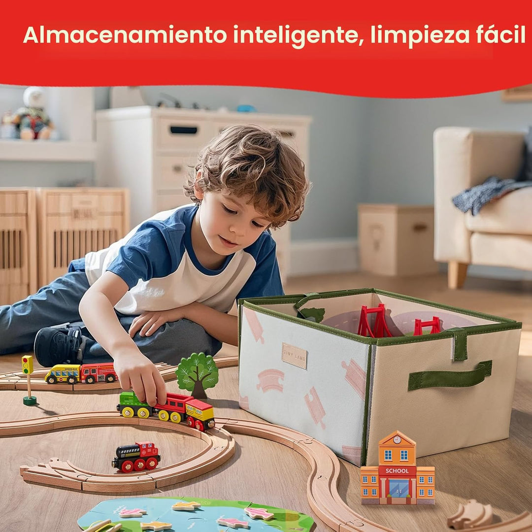 Tiny Land Juego de tren de madera de 110 piezas con caja de almacen...