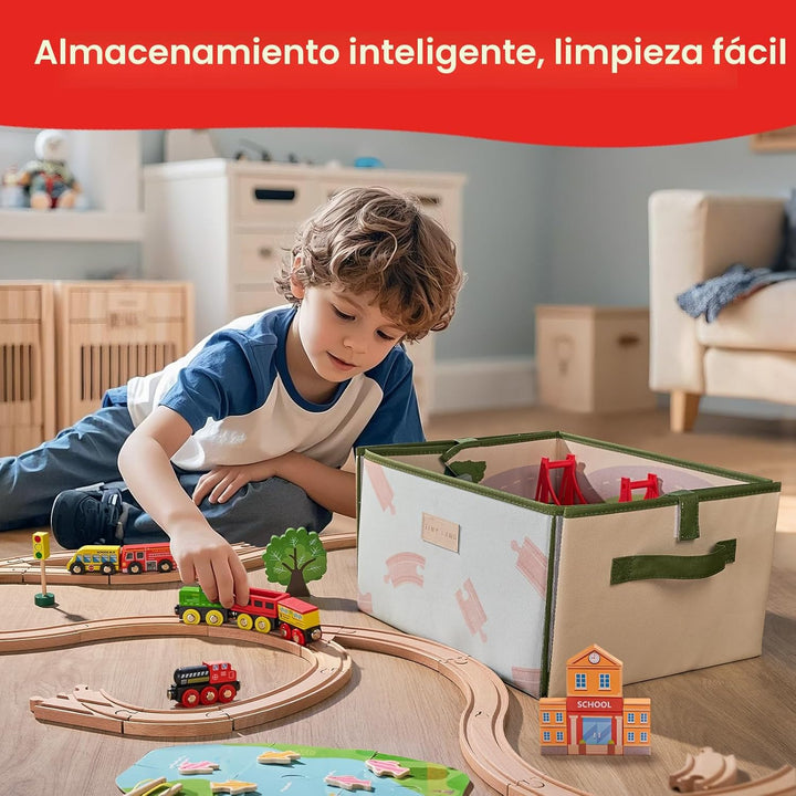 Tiny Land Juego de tren de madera de 110 piezas con caja de almacen...