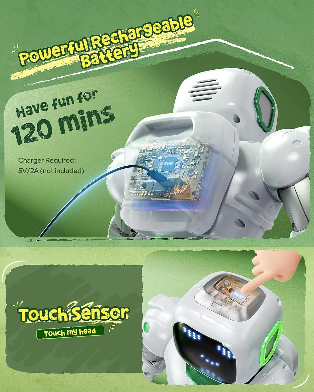 Ruko Robot verde 1088 y cargador USB C PD65W