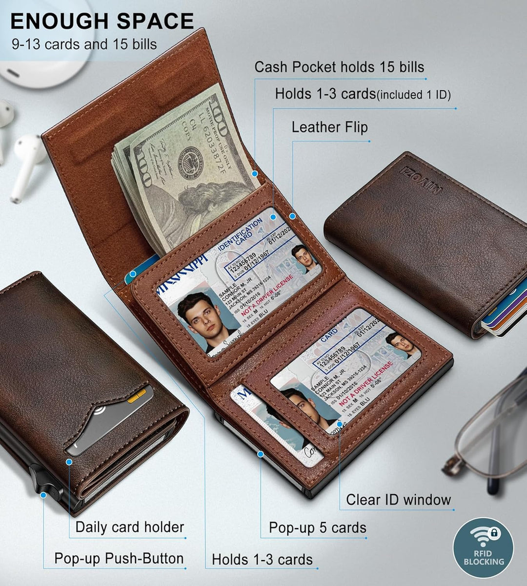 miyozi Cartera para hombre, con bolsillo para efectivo, 2 ventanas...