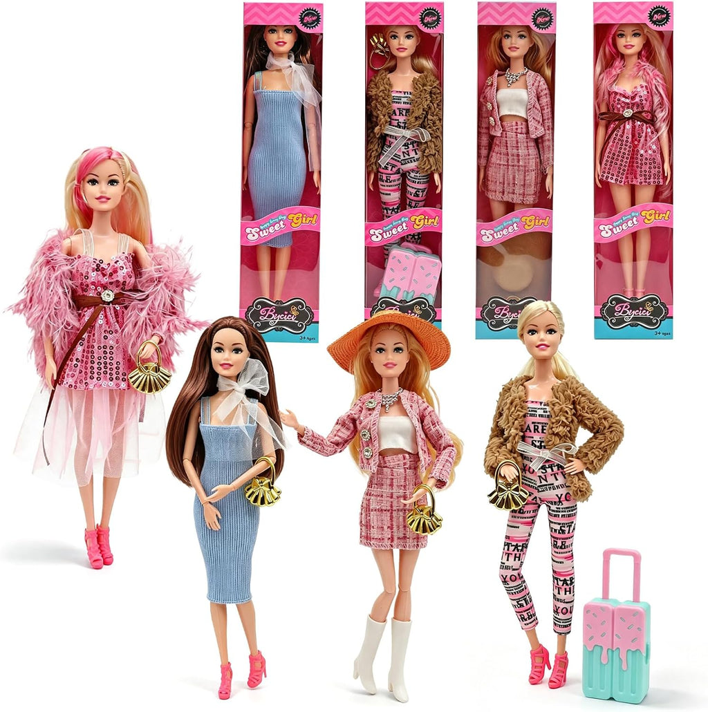 Juego de muñecas de moda de juguete americano de 11.5 pulgadas | Paquete de 4 muñecas de princesa para niñas de 6 a 12 años | Juego de muñecas con accesorios como bolso, sombrero, corona, collar