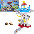 Paw Patrol Adventure Bay Lookout Tower Playset con 2 vehículos de metal fundido a escala 1:55 (Chase y Marshall): Twin Track Rescue Way, set de 25 piezas con periscopio de lanzamiento - Acomoda hasta