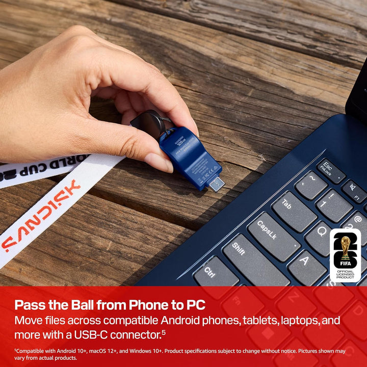 SANDISK Unidad flash USB-C de 128 GB, edición de la Copa Mundial de...